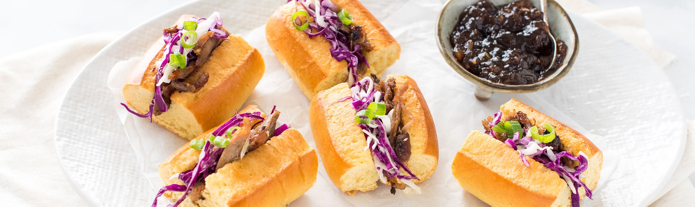 Brioche Rolls With Shredded Duck with Slaw and Onion Relish Recipe