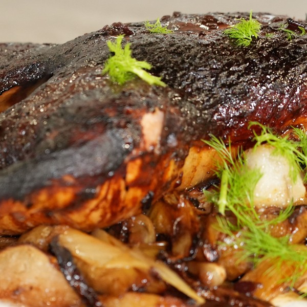 Chinese 5 spice & Cherry Glazed Whole Roasted Duck Glazed with Pear and Fennel - By Tim Bone Recipe